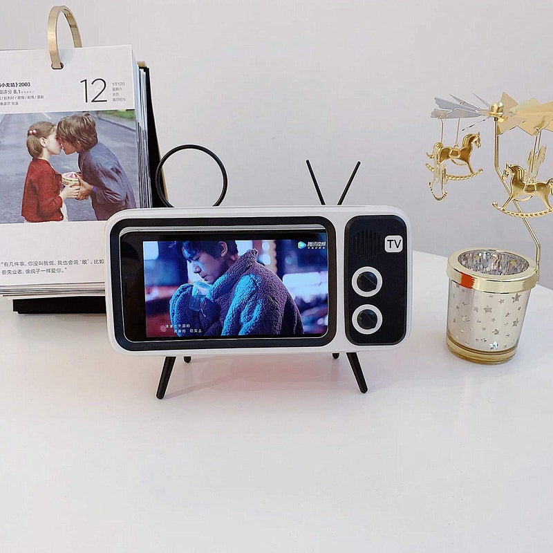 UnnFiko Retro TV Style Stand Holder, Cartoon Desktop Bracket Desk Mount, Universal for iPhone Samsung (TV Gray) - Image 3